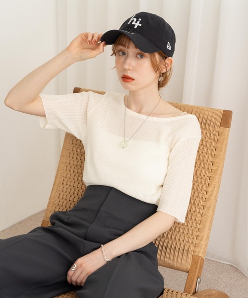 hinari（ヒナリ）の「コンパクトサマーニット（Tシャツ/カットソー・レディース・オレンジ/アイボリー/カーキ・FREE）」の7枚目の写真