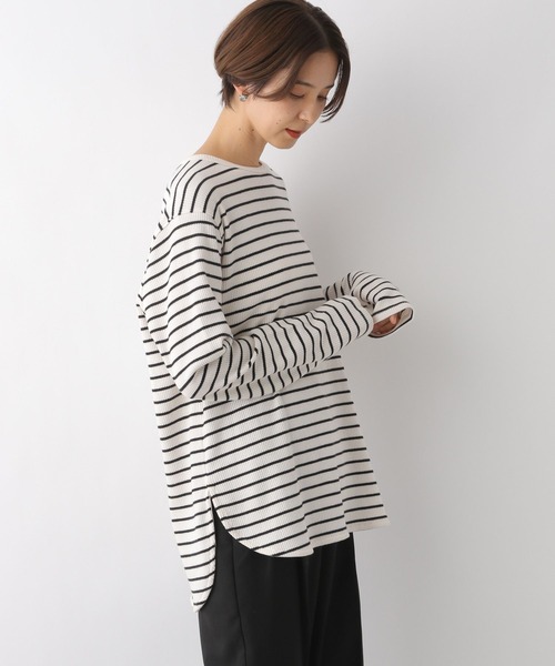 LEPSIM（レプシィム）の「裾ラウンドワッフルプルオーバー　908522（Tシャツ/カットソー・レディース・ホワイト×ブラック/チャコールグレー/ライトグリーン/アイボリー・FREE）」の3枚目の写真