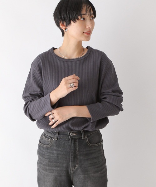 LEPSIM（レプシィム）の「裾ラウンドワッフルプルオーバー　908522（Tシャツ/カットソー・レディース・ホワイト×ブラック/チャコールグレー/ライトグリーン/アイボリー・FREE）」の12枚目の写真