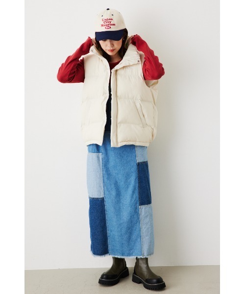 RODEO CROWNS WIDE BOWL(ロデオクラウンズワイドボウル)の「スタンドネック PUFF ベスト(ダウンベスト・レディース・アイボリー/ネイビー/オレンジ・FREE)」の12枚目の写真