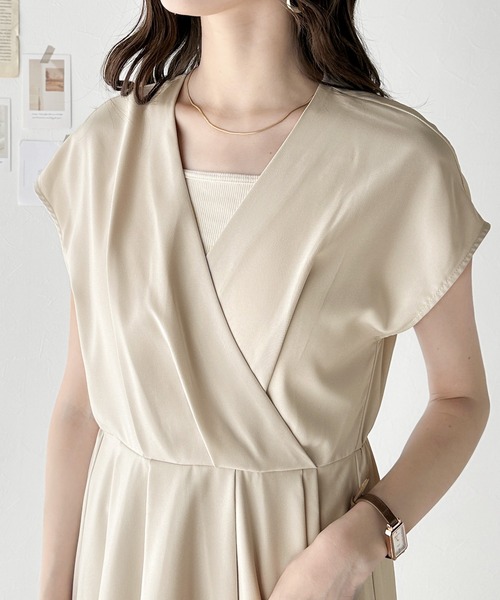 セール】大人の落ち着きオーラを放つ、カシュクールフレアワンピース