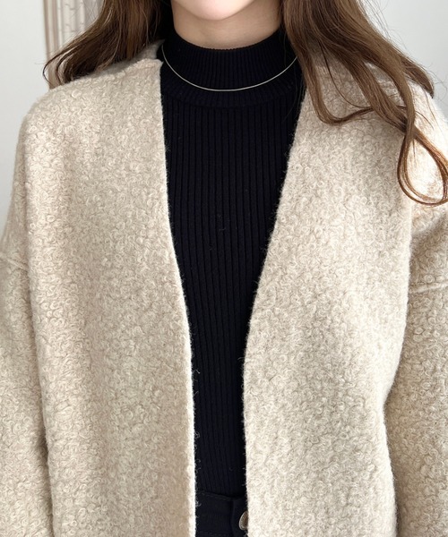 moment+（モーメントプラス）の「リングフェイクウールリバーシブルミドルコート（ノーカラーコート・レディース・グレー/アイボリー/グレイッシュベージュ/ブラック/カーキ・M）」の20枚目の写真