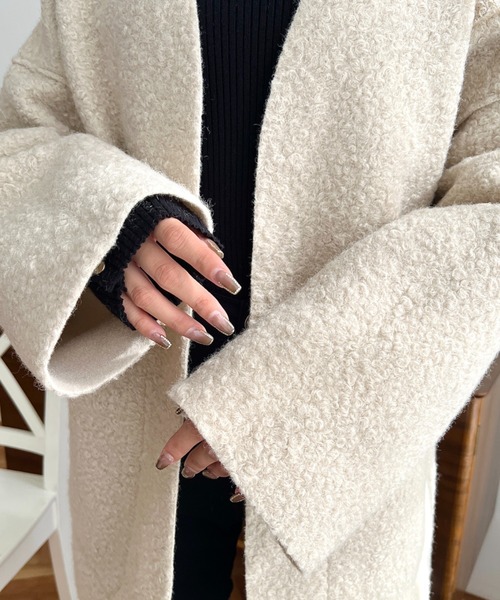 moment+（モーメントプラス）の「リングフェイクウールリバーシブルミドルコート（ノーカラーコート・レディース・グレー/アイボリー/グレイッシュベージュ/ブラック/カーキ・M）」の21枚目の写真