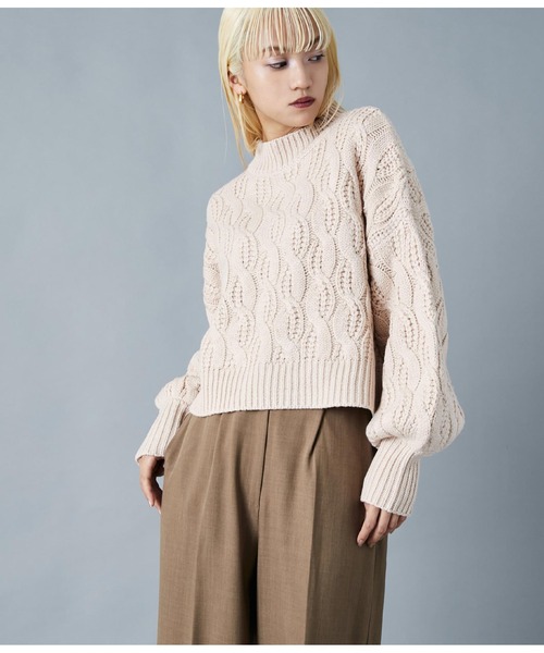 Settimissimo(セッティミッシモ)の「ボリュームスリーブミックスケーブルニット(ニット/セーター・レディース・グレー/ベージュ・FREE)」の6枚目の写真