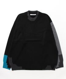 メリノウール ステップモチーフインターシャプルオーバーニット