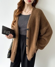 【新色登場】ふわふわシャギーカーディガン オーバーサイズ カーディガン シャギーニット Vネック 春服 秋服 冬服