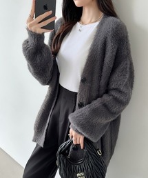 【新色登場】ふわふわシャギーカーディガン オーバーサイズ カーディガン シャギーニット Vネック 春服 秋服 冬服