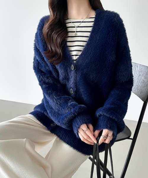 ロンハーマン カシミヤ100% ロングシャギーカーディガン ニット ネイビー stst-used_1-240101212254