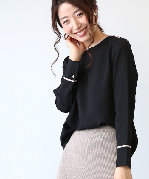 Ehre style（エーレスタイル）の「配色ラインのお仕事ブラウス（Tシャツ/カットソー・レディース・ベージュ/ブラック・FREE）」の15枚目の写真
