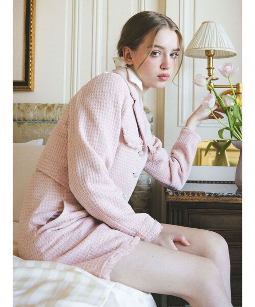 ピンク ツイード テーラードジャケット 45R 楽スタフィット＞ツイード調テーラードジャケット - ベルーナ