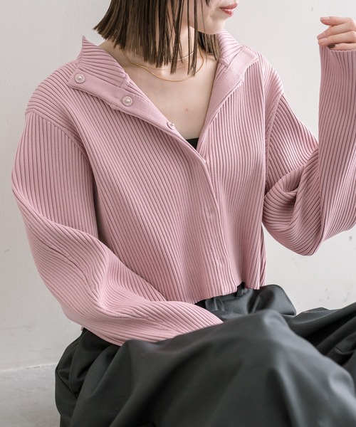 mystic（ミスティック）の「【5色展開】ハイネックショートカーディガン（カーディガン/ボレロ・レディース・アイボリー/ピンク/ベージュ/グリーン/チャコールグレー・FREE）」の12枚目の写真