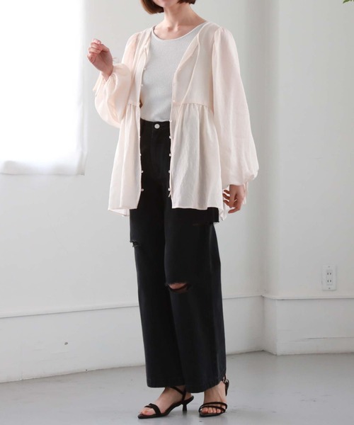 archives(アルシーヴ)の「シアーオーガンジーパイピングチュニック(シャツ/ブラウス・レディース・ピンクベージュ/ブラック/アイボリー・MEDIUM)」の22枚目の写真