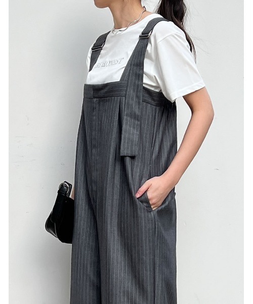 Re:EDIT（リエディ）の「[低身長/高身長サイズ有]ライトツイルベルトデザインルーズサロペット（サロペット/オーバーオール・レディース・グレー系その他/アイボリー/グレー/ブラック/ベージュ・TALL/LARGE/MEDIUM/SHORT）」の14枚目の写真
