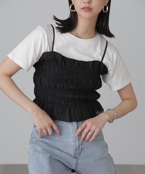 FREE'S MART（フリーズマート）の「ギャザーシャーリングビスチェ（キャミソール・レディース・ライトグリーン/ブラック/ベージュ・FREE）」の5枚目の写真