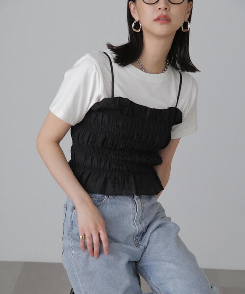 FREE'S MART（フリーズマート）の「ギャザーシャーリングビスチェ（キャミソール・レディース・ライトグリーン/ブラック/ベージュ・FREE）」の6枚目の写真