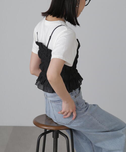 FREE'S MART（フリーズマート）の「ギャザーシャーリングビスチェ（キャミソール・レディース・ライトグリーン/ブラック/ベージュ・FREE）」の9枚目の写真