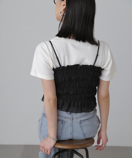 FREE'S MART（フリーズマート）の「ギャザーシャーリングビスチェ（キャミソール・レディース・ライトグリーン/ブラック/ベージュ・FREE）」の10枚目の写真