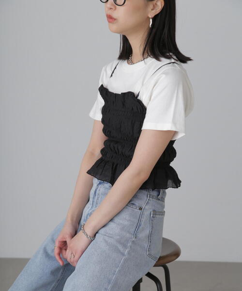 FREE'S MART（フリーズマート）の「ギャザーシャーリングビスチェ（キャミソール・レディース・ライトグリーン/ブラック/ベージュ・FREE）」の11枚目の写真