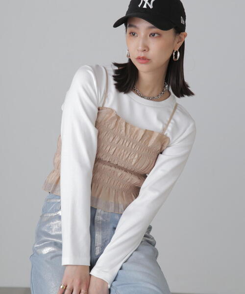 FREE'S MART（フリーズマート）の「ギャザーシャーリングビスチェ（キャミソール・レディース・ライトグリーン/ブラック/ベージュ・FREE）」の17枚目の写真