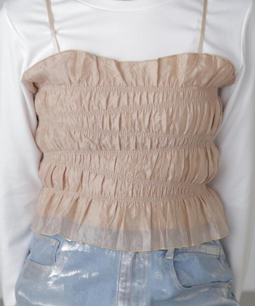 FREE'S MART（フリーズマート）の「ギャザーシャーリングビスチェ（キャミソール・レディース・ライトグリーン/ブラック/ベージュ・FREE）」の18枚目の写真