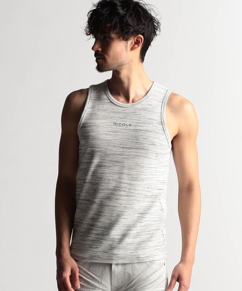 NICOLE CLUB FOR MEN（ニコルクラブフォーメン）の「ランダムテレコ・リップルボーダータンクトップ（タンクトップ・メンズ・グレー系/ブラック/ホワイト系/オレンジ系/ホワイト・LARGE/MEDIUM）」の3枚目の写真