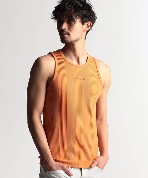 NICOLE CLUB FOR MEN（ニコルクラブフォーメン）の「ランダムテレコ・リップルボーダータンクトップ（タンクトップ・メンズ・グレー系/ブラック/ホワイト系/オレンジ系/ホワイト・LARGE/MEDIUM）」の5枚目の写真
