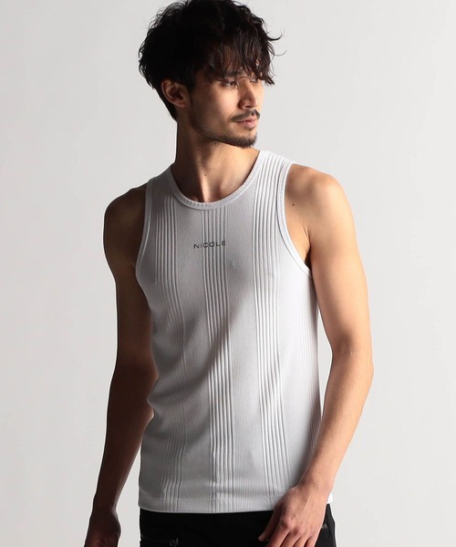 NICOLE CLUB FOR MEN（ニコルクラブフォーメン）の「ランダムテレコ・リップルボーダータンクトップ（タンクトップ・メンズ・グレー系/ブラック/ホワイト系/オレンジ系/ホワイト・LARGE/MEDIUM）」の2枚目の写真