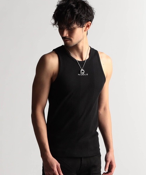 NICOLE CLUB FOR MEN（ニコルクラブフォーメン）の「ランダムテレコ・リップルボーダータンクトップ（タンクトップ・メンズ・グレー系/ブラック/ホワイト系/オレンジ系/ホワイト・LARGE/MEDIUM）」の4枚目の写真
