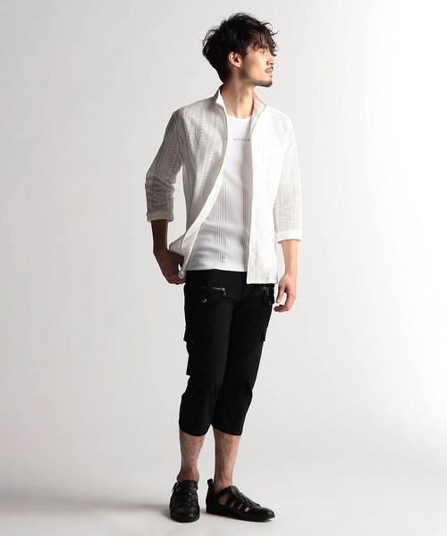 NICOLE CLUB FOR MEN（ニコルクラブフォーメン）の「ランダムテレコ・リップルボーダータンクトップ（タンクトップ・メンズ・グレー系/ブラック/ホワイト系/オレンジ系/ホワイト・LARGE/MEDIUM）」の22枚目の写真