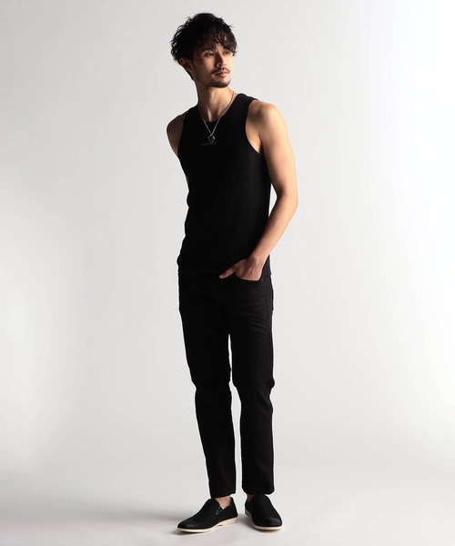 NICOLE CLUB FOR MEN（ニコルクラブフォーメン）の「ランダムテレコ・リップルボーダータンクトップ（タンクトップ・メンズ・グレー系/ブラック/ホワイト系/オレンジ系/ホワイト・LARGE/MEDIUM）」の18枚目の写真