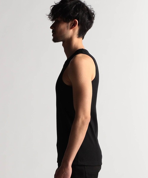 NICOLE CLUB FOR MEN（ニコルクラブフォーメン）の「ランダムテレコ・リップルボーダータンクトップ（タンクトップ・メンズ・グレー系/ブラック/ホワイト系/オレンジ系/ホワイト・LARGE/MEDIUM）」の10枚目の写真