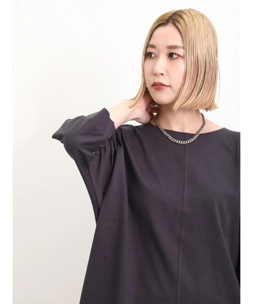 Samansa Mos2 blue(サマンサモスモスブルー)の「【シルキーコットン】ドルマンスリーブプルオーバー(Tシャツ/カットソー・レディース・オフホワイト/ブルー/チャコールグレー・F)」の1枚目の写真