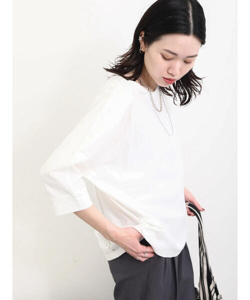 Samansa Mos2 blue(サマンサモスモスブルー)の「【シルキーコットン】ドルマンスリーブプルオーバー(Tシャツ/カットソー・レディース・オフホワイト/ブルー/チャコールグレー・F)」の5枚目の写真