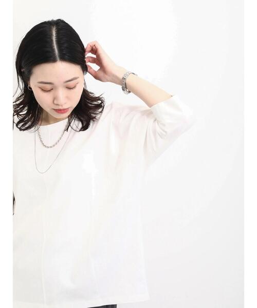 Samansa Mos2 blue(サマンサモスモスブルー)の「【シルキーコットン】ドルマンスリーブプルオーバー(Tシャツ/カットソー・レディース・オフホワイト/ブルー/チャコールグレー・F)」の6枚目の写真