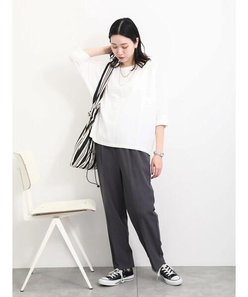 Samansa Mos2 blue(サマンサモスモスブルー)の「【シルキーコットン】ドルマンスリーブプルオーバー(Tシャツ/カットソー・レディース・オフホワイト/ブルー/チャコールグレー・F)」の9枚目の写真