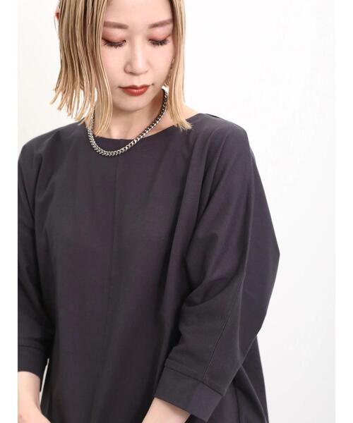 Samansa Mos2 blue(サマンサモスモスブルー)の「【シルキーコットン】ドルマンスリーブプルオーバー(Tシャツ/カットソー・レディース・オフホワイト/ブルー/チャコールグレー・F)」の10枚目の写真