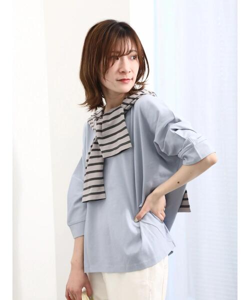 Samansa Mos2 blue(サマンサモスモスブルー)の「【シルキーコットン】ドルマンスリーブプルオーバー(Tシャツ/カットソー・レディース・オフホワイト/ブルー/チャコールグレー・F)」の17枚目の写真