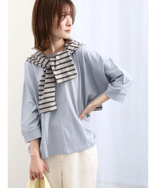 Samansa Mos2 blue(サマンサモスモスブルー)の「【シルキーコットン】ドルマンスリーブプルオーバー(Tシャツ/カットソー・レディース・オフホワイト/ブルー/チャコールグレー・F)」の19枚目の写真