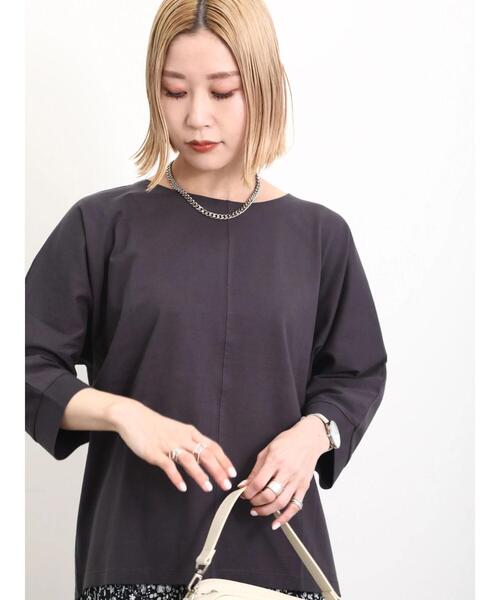 Samansa Mos2 blue(サマンサモスモスブルー)の「【シルキーコットン】ドルマンスリーブプルオーバー(Tシャツ/カットソー・レディース・オフホワイト/ブルー/チャコールグレー・F)」の21枚目の写真