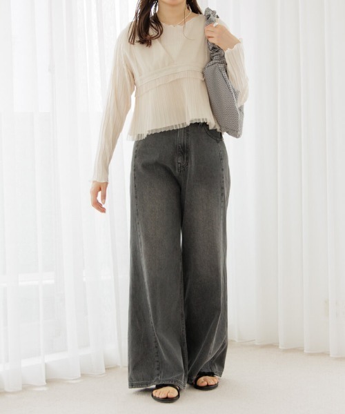 flower(フラワー)の「プリーツチュールビスチェ(キャミソール・レディース・ブラック/ライトベージュ・FREE)」の10枚目の写真