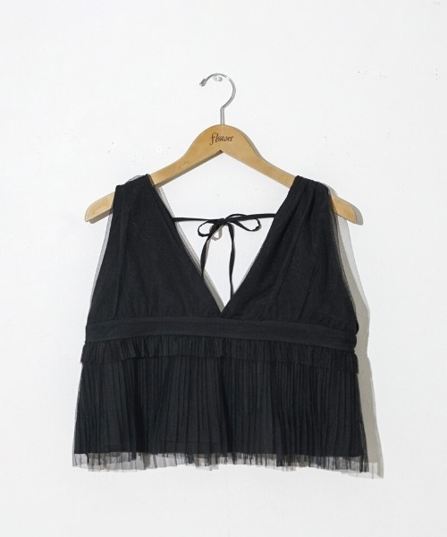 flower(フラワー)の「プリーツチュールビスチェ(キャミソール・レディース・ブラック/ライトベージュ・FREE)」の15枚目の写真