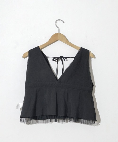flower(フラワー)の「プリーツチュールビスチェ(キャミソール・レディース・ブラック/ライトベージュ・FREE)」の18枚目の写真