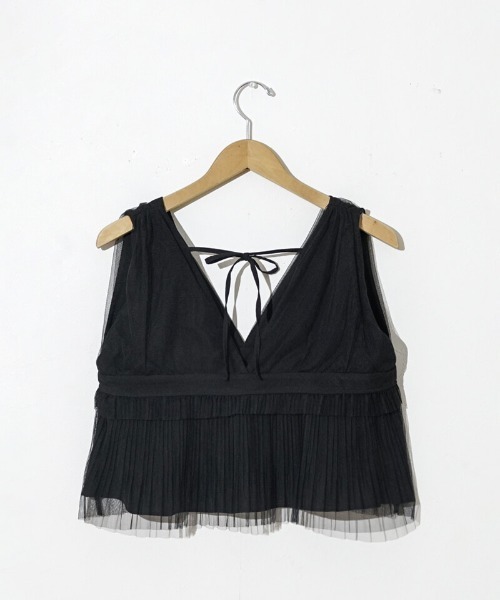 flower(フラワー)の「プリーツチュールビスチェ(キャミソール・レディース・ブラック/ライトベージュ・FREE)」の19枚目の写真