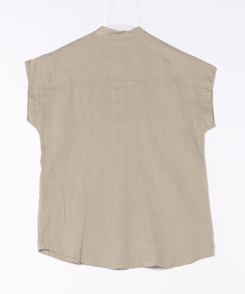 BENETTON (UNITED COLORS OF BENETTON)（ベネトンユナイテッドカラーズオブベネトン）の「リネン100％フレンチスリーブラウンドヘムバンドカラーシャツ・ブラウス（シャツ/ブラウス・レディース・ピンクベージュ/カーキ/ブラック・SMALL/X-SMALL/MEDIUM/XX-SMALL）」の4枚目の写真