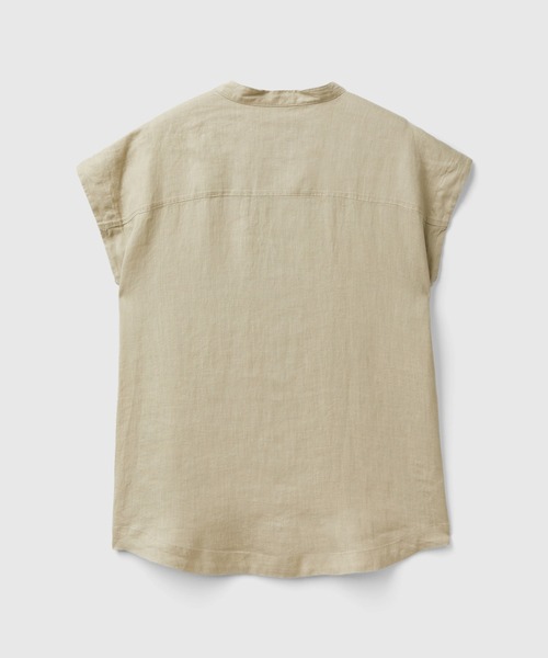 BENETTON (UNITED COLORS OF BENETTON)（ベネトンユナイテッドカラーズオブベネトン）の「リネン100％フレンチスリーブラウンドヘムバンドカラーシャツ・ブラウス（シャツ/ブラウス・レディース・ピンクベージュ/カーキ/ブラック・SMALL/X-SMALL/MEDIUM/XX-SMALL）」の12枚目の写真