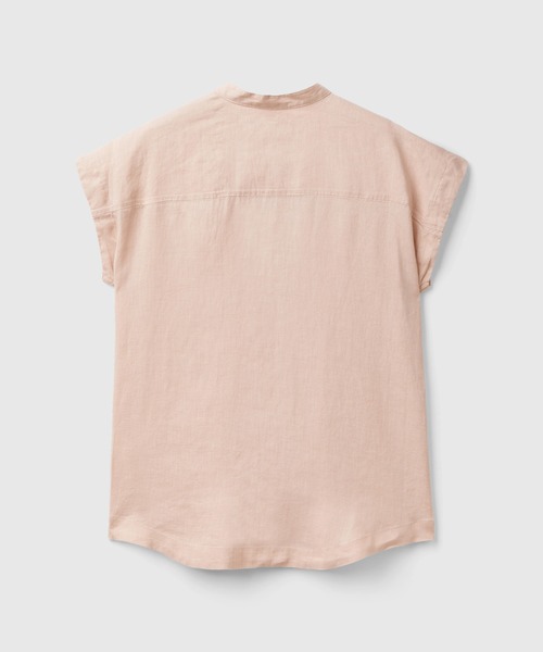 BENETTON (UNITED COLORS OF BENETTON)（ベネトンユナイテッドカラーズオブベネトン）の「リネン100％フレンチスリーブラウンドヘムバンドカラーシャツ・ブラウス（シャツ/ブラウス・レディース・ピンクベージュ/カーキ/ブラック・SMALL/X-SMALL/MEDIUM/XX-SMALL）」の16枚目の写真