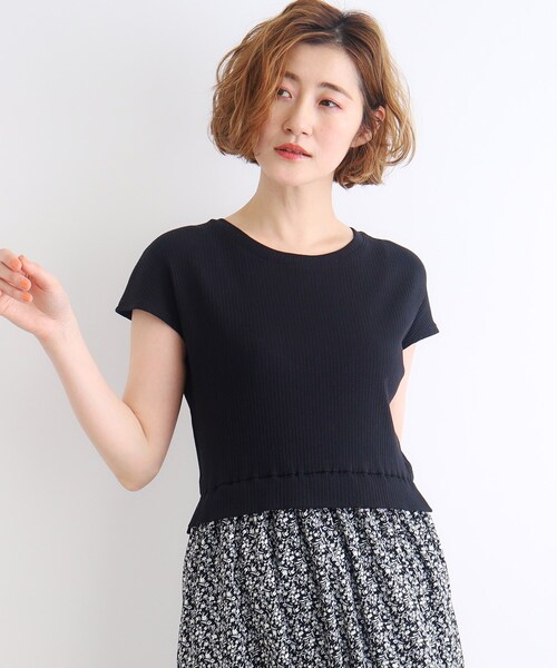 美品　トゥービーシック リボン　スカート花柄　ドッキング　ワンピース　ブラック 美品トゥービーシック リボンスカート花柄ドッキングワンピース
