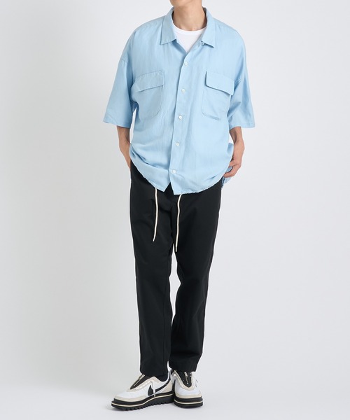nanamica（ナナミカ）の「【nanamica / ナナミカ】 Open Collar S/S Shirt/オープンカラーキュプラヘンプショートスリーブシャツ（Tシャツ/カットソー・メンズ・サックスブルー/ダークネイビー・M/L/XL）」の4枚目の写真