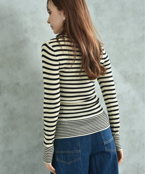 INTERPLANET（インタープラネット）の「毛混ボーダーリブタートルプルオーバー（ニット/セーター・レディース・グレー/オフホワイト/ブラック・FREE）」の6枚目の写真