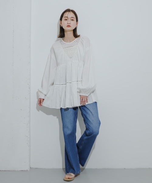 SENSE OF PLACE by URBAN RESEARCH（センスオブプレイスバイアーバンリサーチ）の「インドレースティアードチュニック（チュニック・レディース・ブルー/オフホワイト/ブラック・ONE）」の6枚目の写真